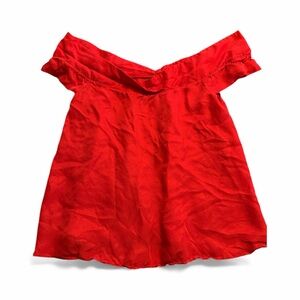 Paper Crown Vibrant Red Off-Shoulder Blouse